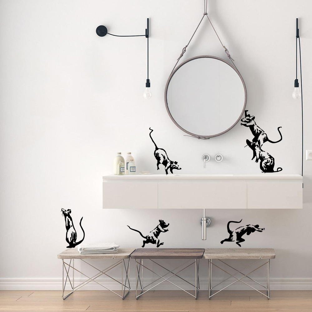 Home Bathroom Tiles - 5 uds Banksy baño ratas pegatina