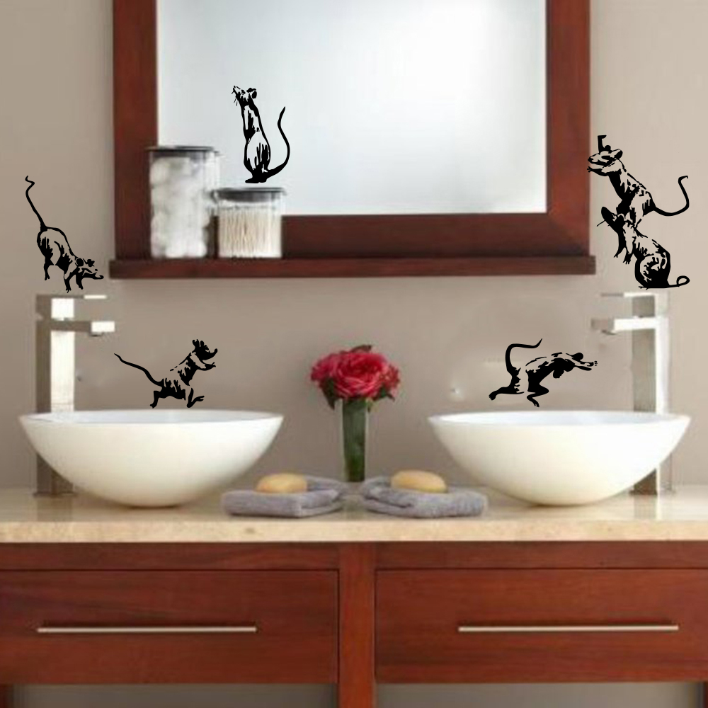 5 uds Banksy baño ratas pegati - Home Bathroom Tiles reseña y precio